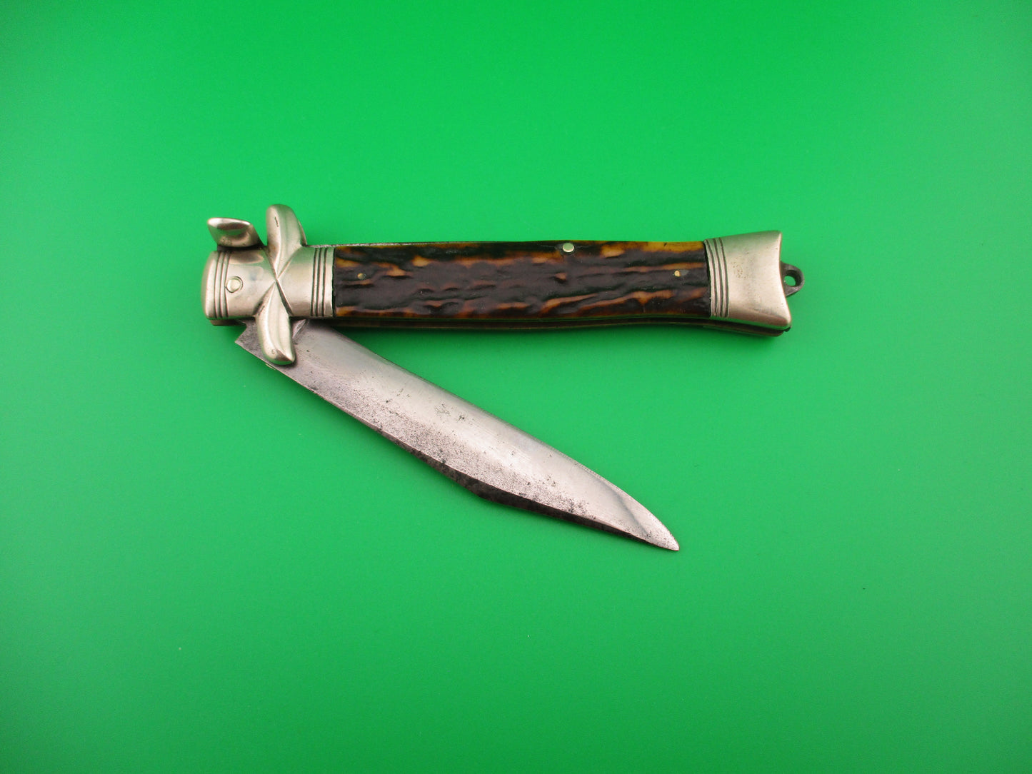 RC KRUSCHKE DULUTH MINN 23cm German Lift Tab Stag Antique automatic knife