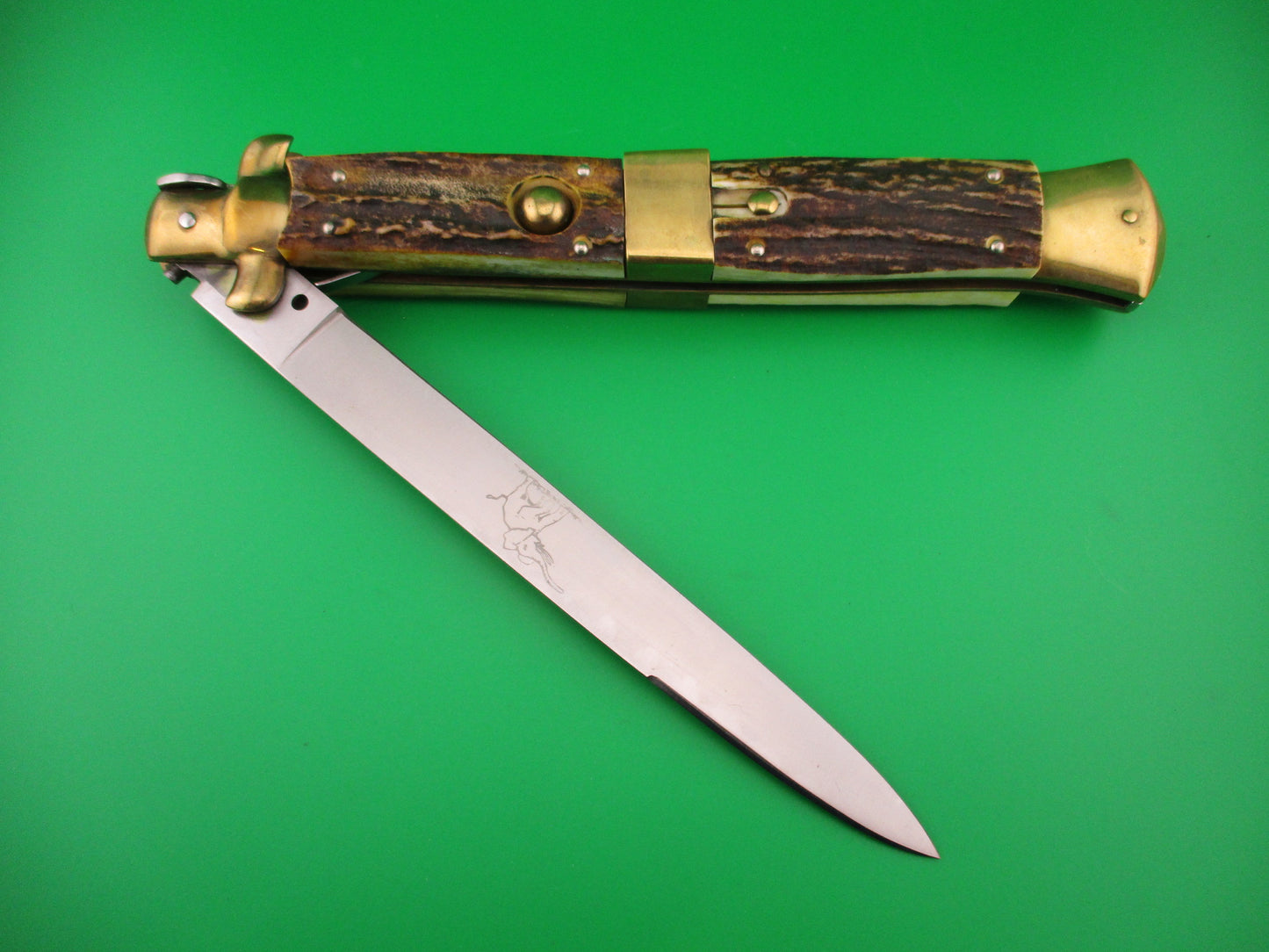 Rostfrei Elephant 18 inch (45cm) Italian Stiletto Stag & Brass automatic knife