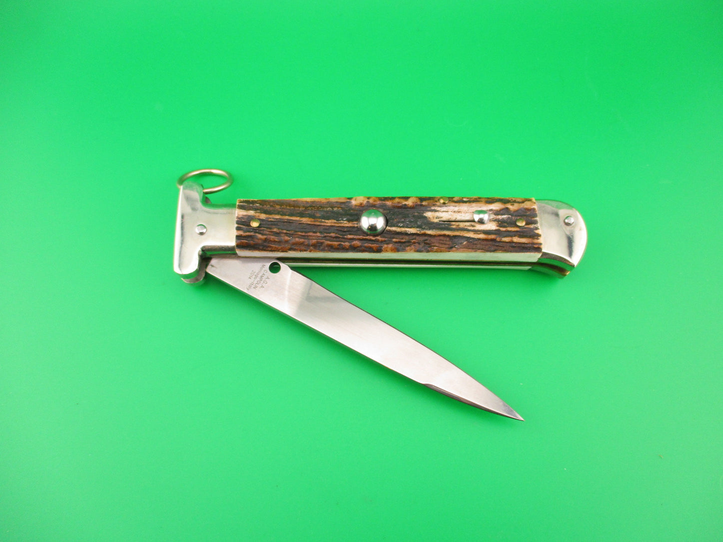 AGA CAMPOLIN Maniago-Italy 2014 22cm Italian Francese Stag Ringpull automatic knife