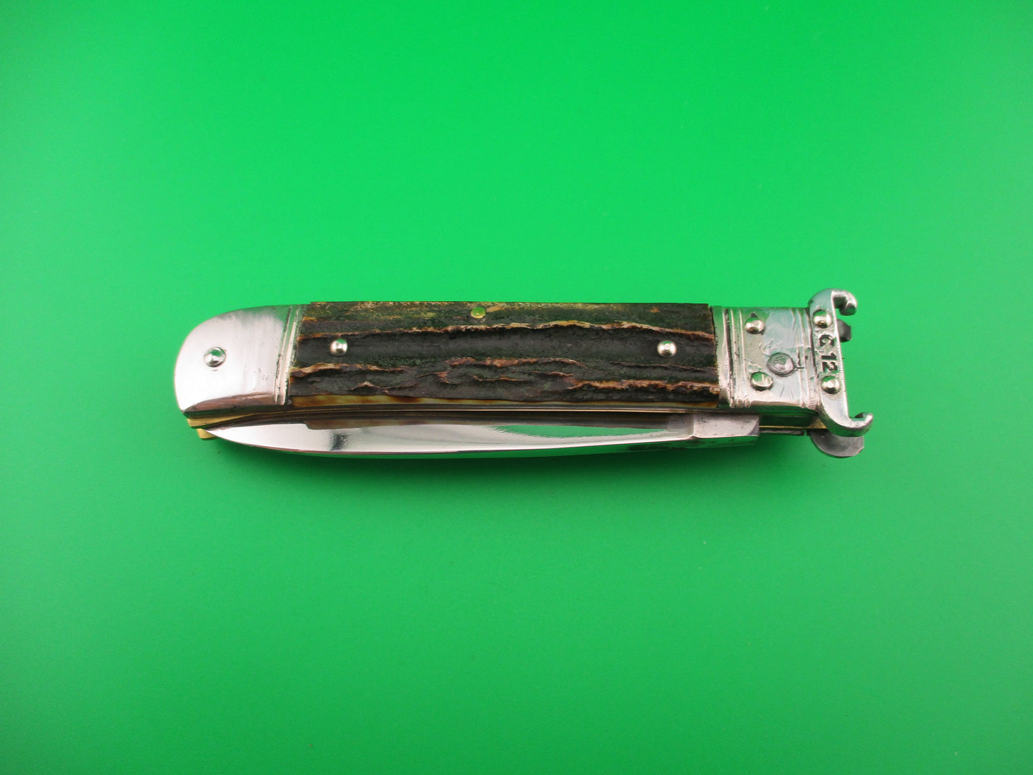 H.W. BOKER SOLINGEN-O. 20cm German Shell Puller Lever Stag vintage automatic knife