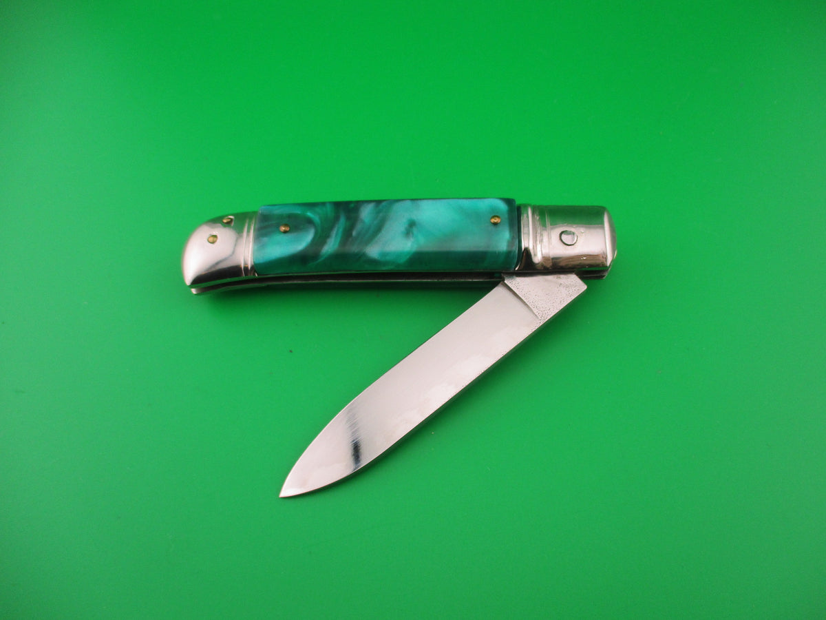 INOX 20cm Italian Lever Customized Green Pearl File work automatic knife 9mm Luger