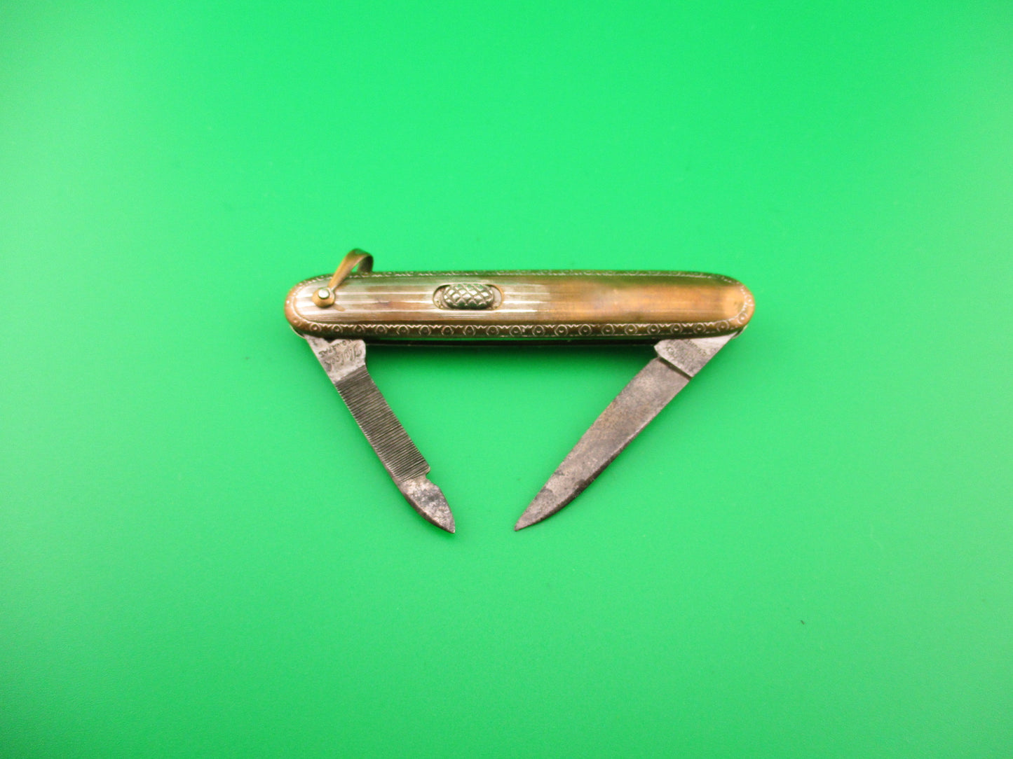 Flylock Small Silver double switchblade vintage knife w/shackle & file blade