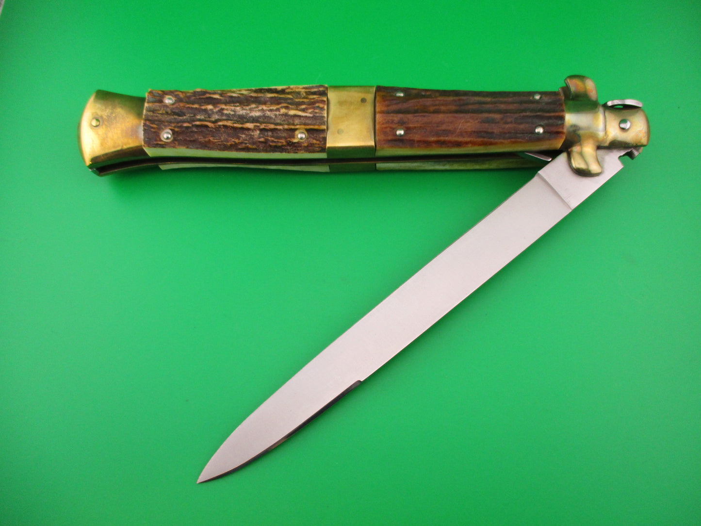 Rostfrei Elephant 18 inch (45cm) Italian Stiletto Stag & Brass automatic knife