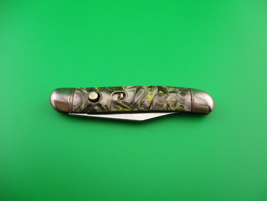 Hammer Brand Imperial Serpentine Jack Silver pearl Yellow streaks switchblade knife