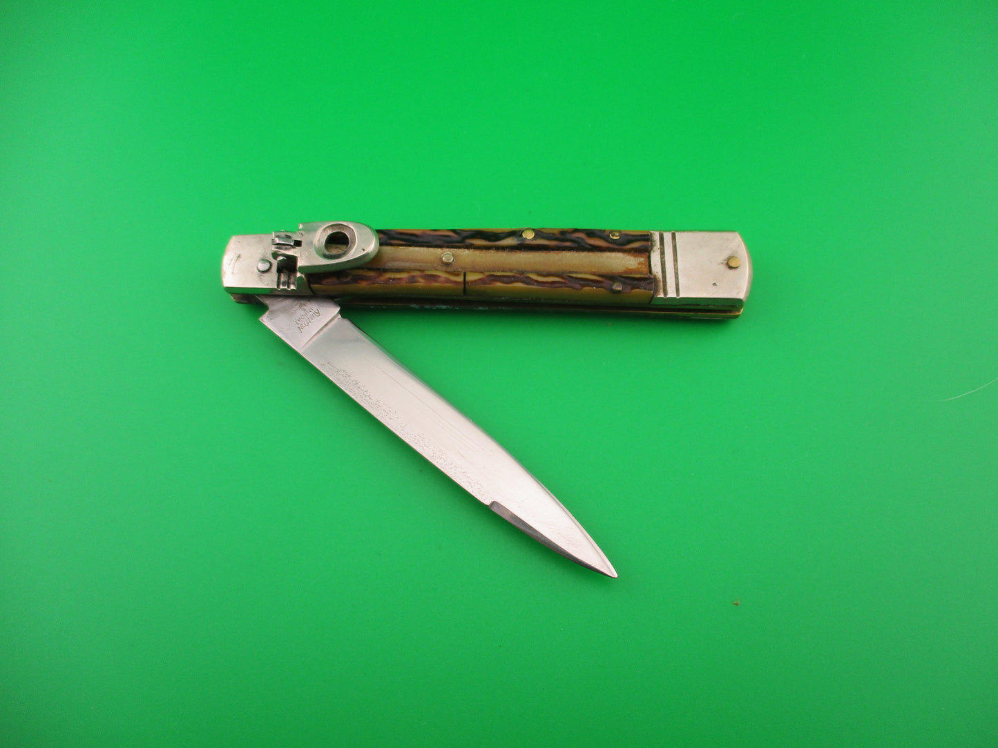 Rostfrei IMPORT 20cm Italian Lever Faux Stag vintage 1970s slimline automatic knife