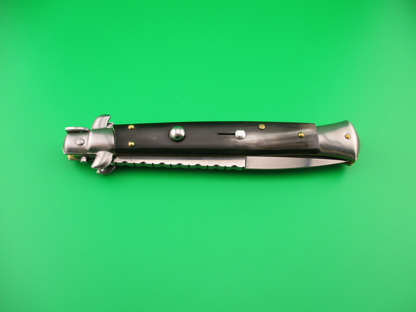 FRANK B ITALY 28cm Italian Stiletto Swivel bolster bayonet automatic knife w File work