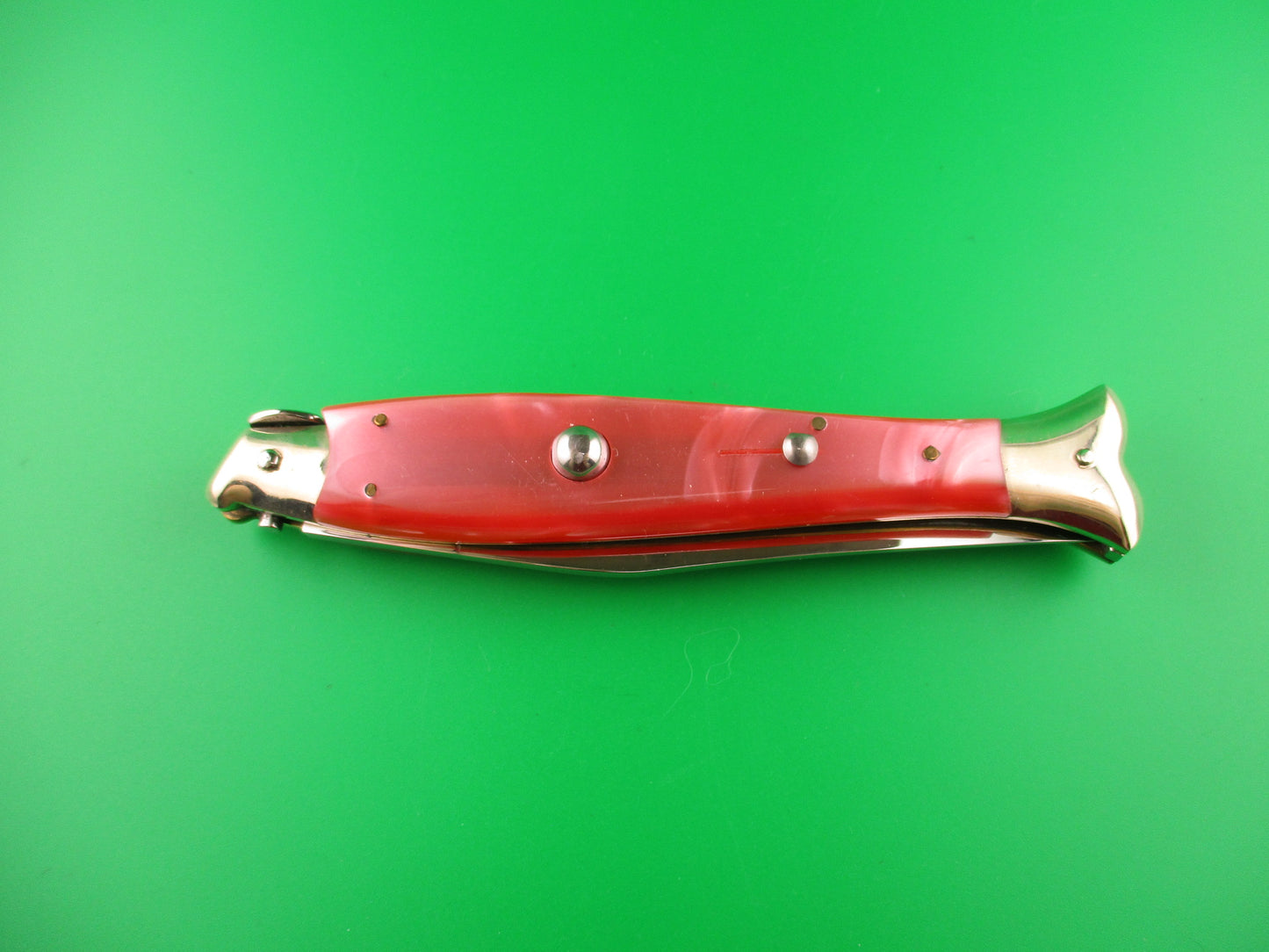 AKC 25cm Italian Picklock Fishtail Pink Pearlex vintage automatic knife