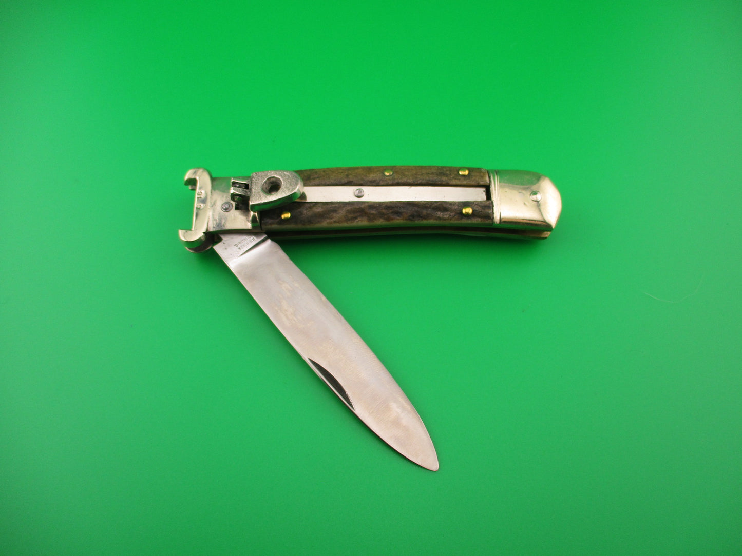 H.W. BOKER SOLINGEN-O. 20cm German Shell Puller Lever Stag vintage automatic knife