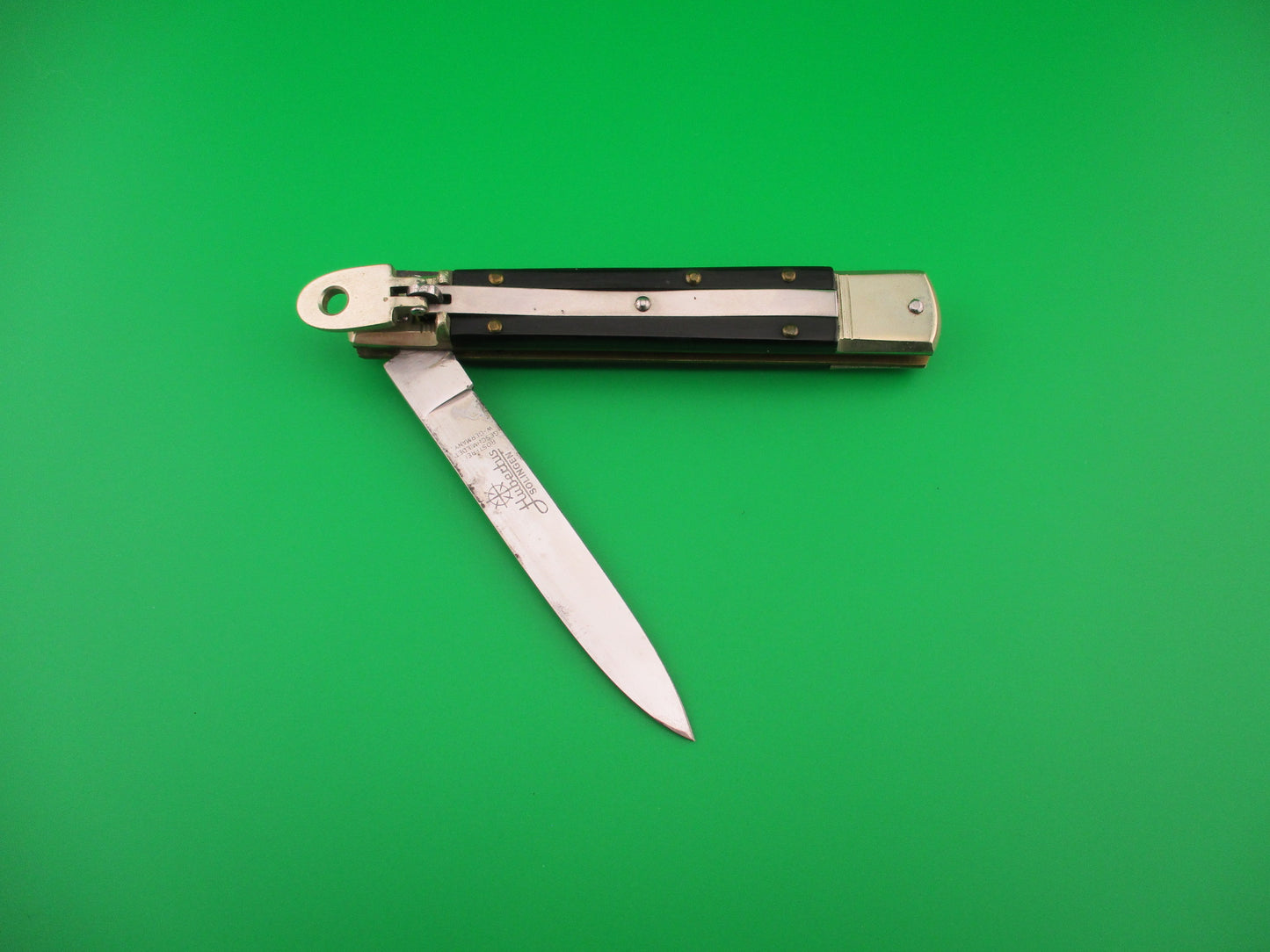 HUBERTUS SOLINGEN ROSTFREI 11cm West Germany Slimline Lever Ebony automatic knife