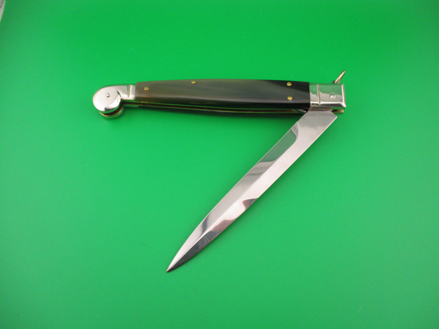 AGA CAMPOLIN 30cm Sicilian Ring Pull Italian Green & black horn automatic knife