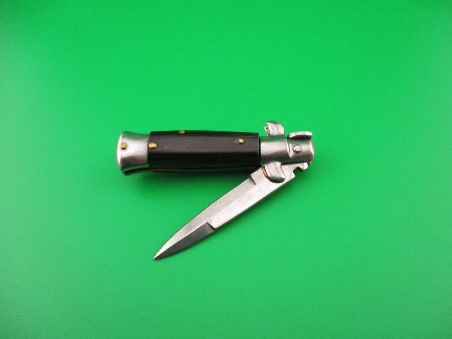 MANIAGO ITALY 12cm Italian Swivel bolster Bayonet Dark horn automatic knife