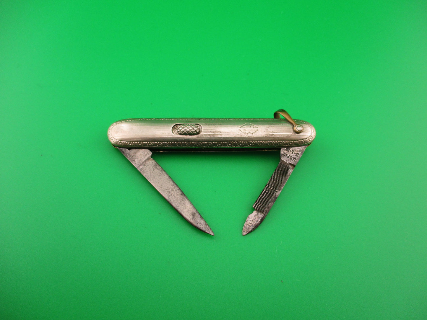 Flylock Small Silver double switchblade vintage knife w/shackle & file blade