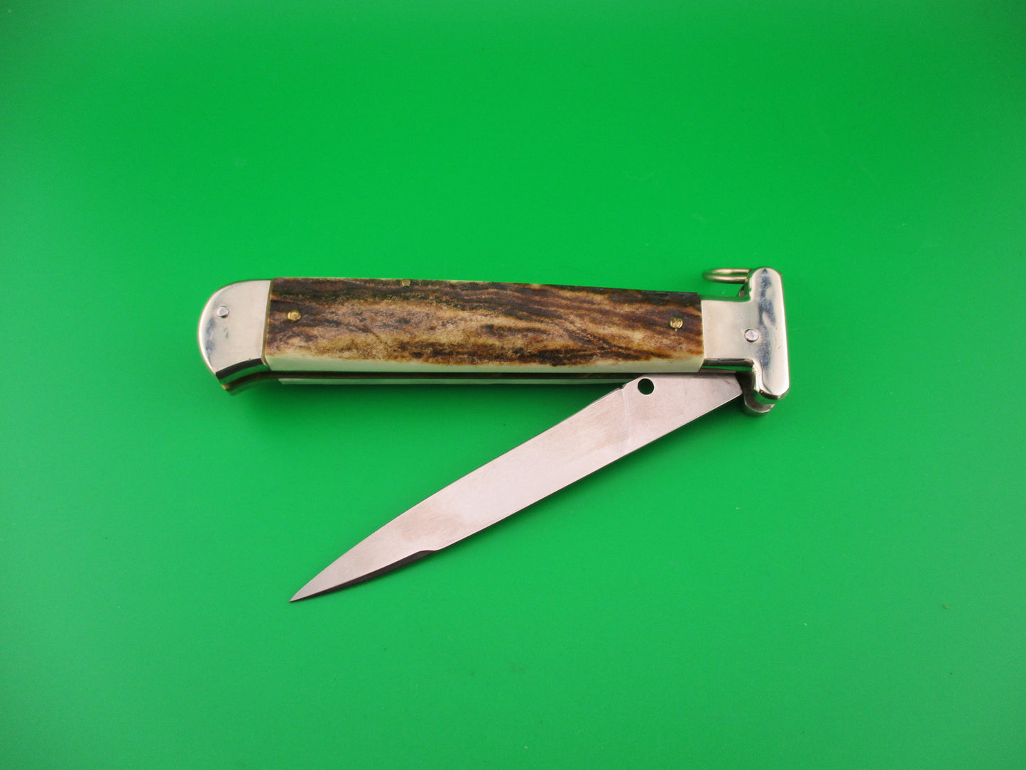AGA CAMPOLIN Maniago-Italy 2014 22cm Italian Francese Stag Ringpull automatic knife