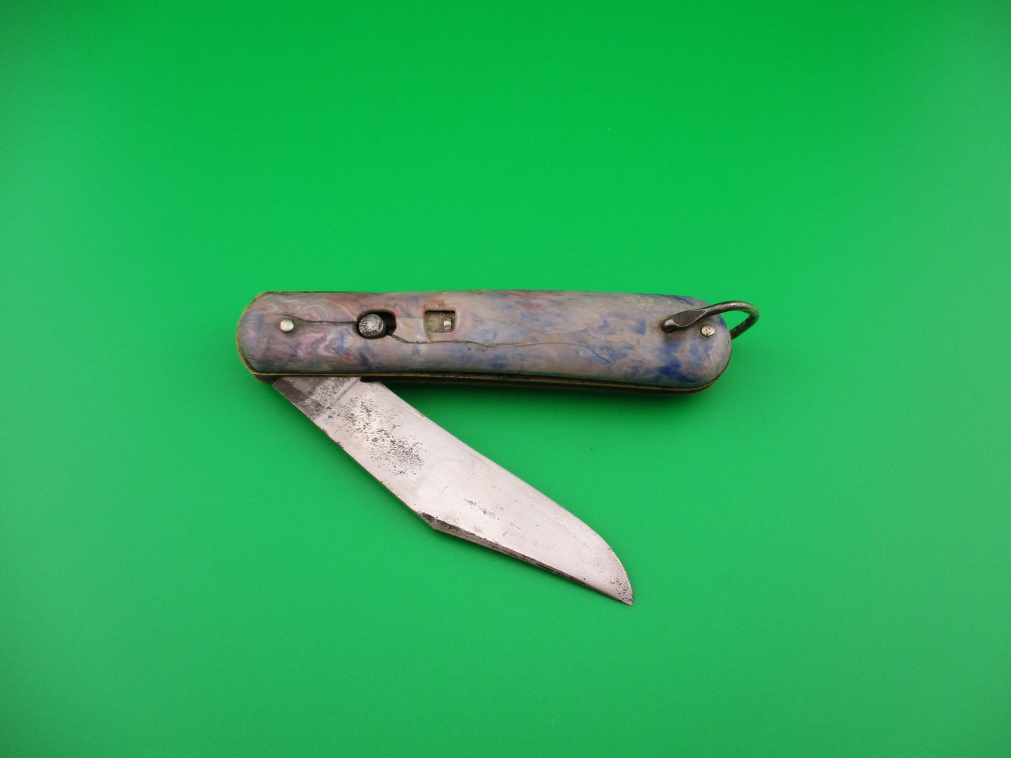 COLONIAL SHUR-SNAP Fatjack Blue Pink swirl vintage 1950s switchblade knife