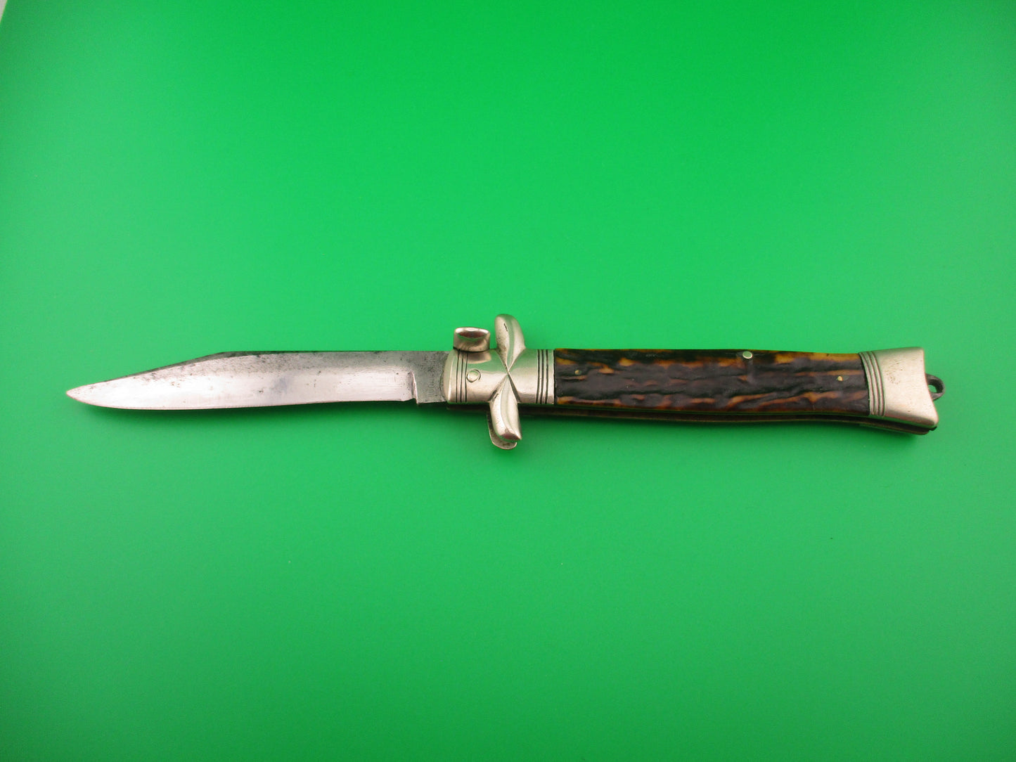 RC KRUSCHKE DULUTH MINN 23cm German Lift Tab Stag Antique automatic knife