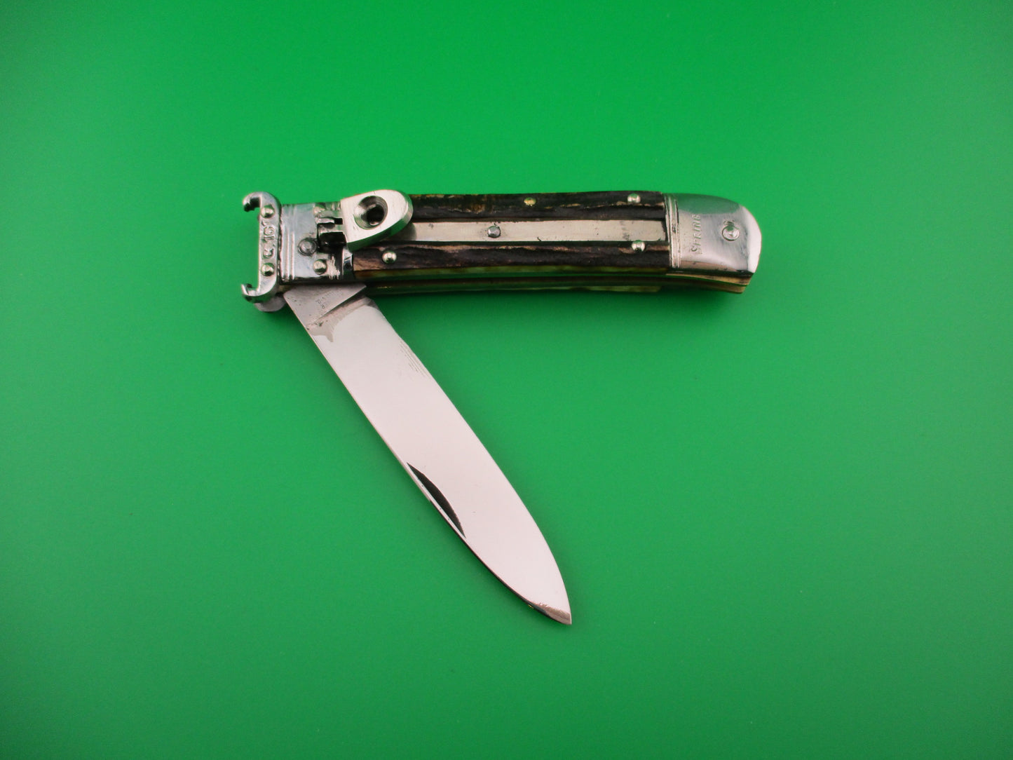 H.W. BOKER SOLINGEN-O. 20cm German Shell Puller Lever Stag vintage automatic knife