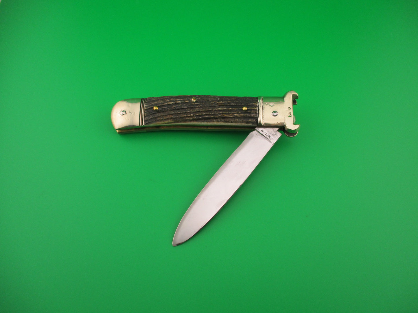 H.W. BOKER SOLINGEN-O. 20cm German Shell Puller Lever Stag vintage automatic knife