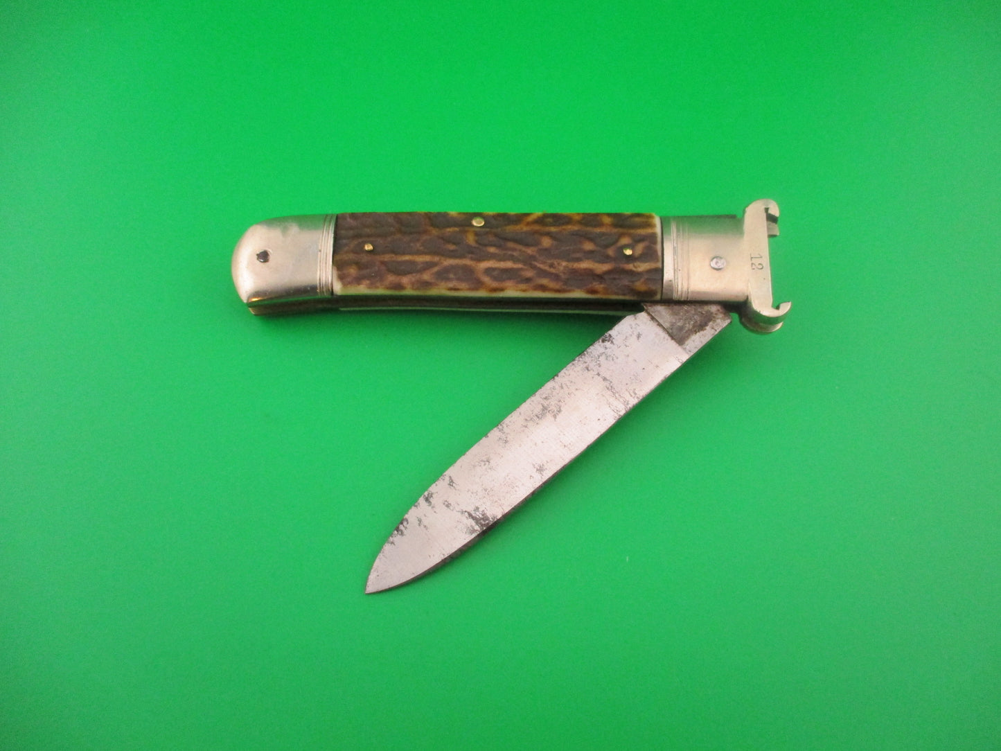 C&R LINDER WEYER SOLINGEN 11cm German Shell Puller Lever Stag automatic knife