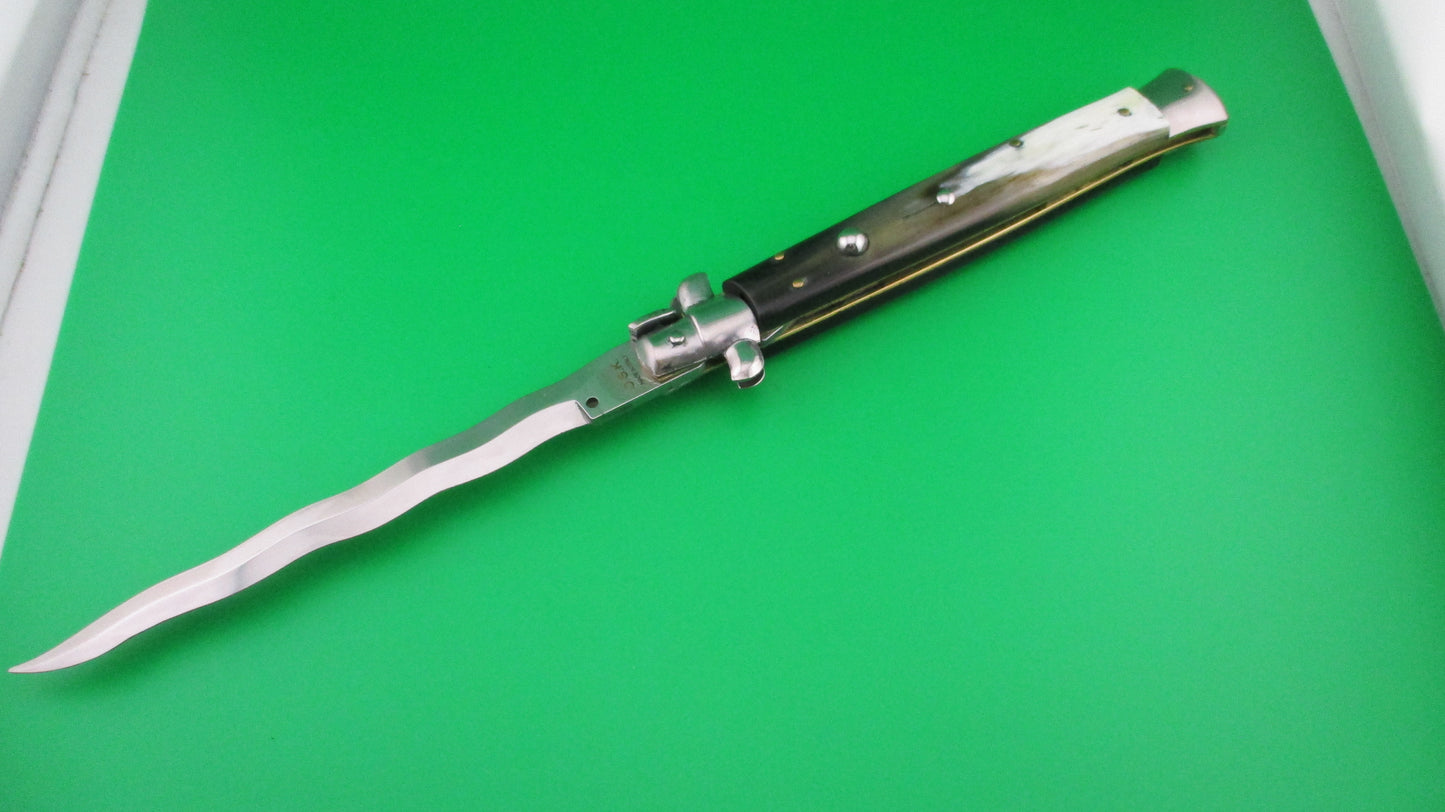 OSK MADE IN ITALY 33cm Italian KRIS swivel bolster Brazilian horn switchblade knife