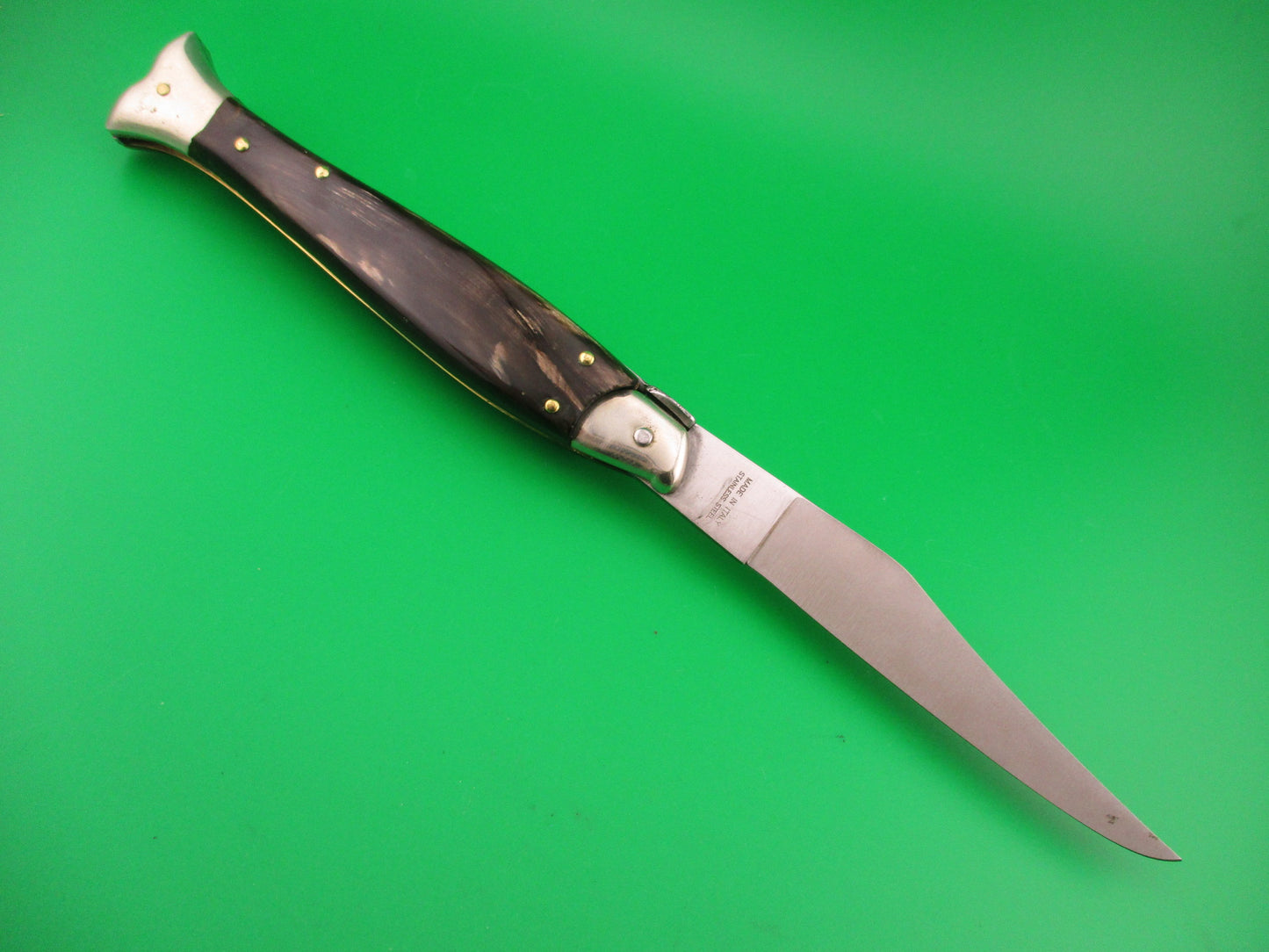 AKC 25cm Italian Picklock Fishtail Dark horn vintage automatic knife