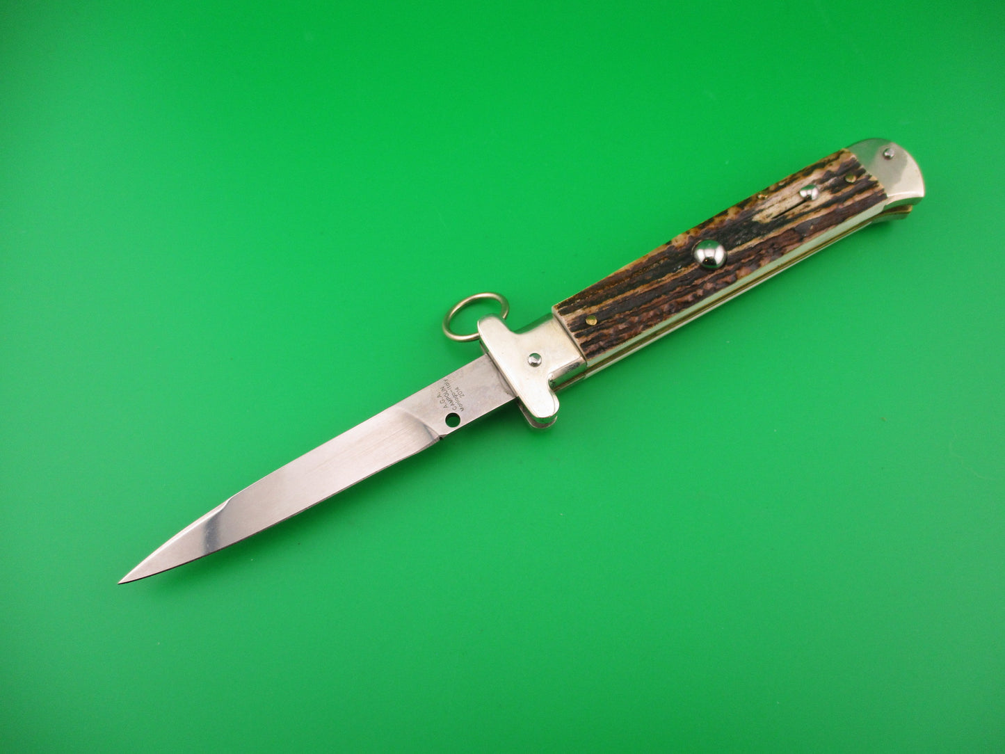 AGA CAMPOLIN Maniago-Italy 2014 22cm Italian Francese Stag Ringpull automatic knife