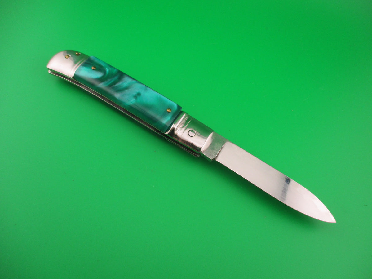 INOX 20cm Italian Lever Customized Green Pearl File work automatic knife 9mm Luger