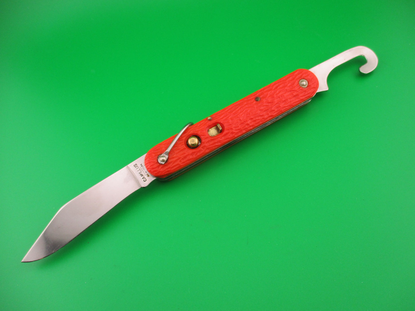 CAMILLUS vintage MC1 Orange paratrooper automatic knife with hook blade