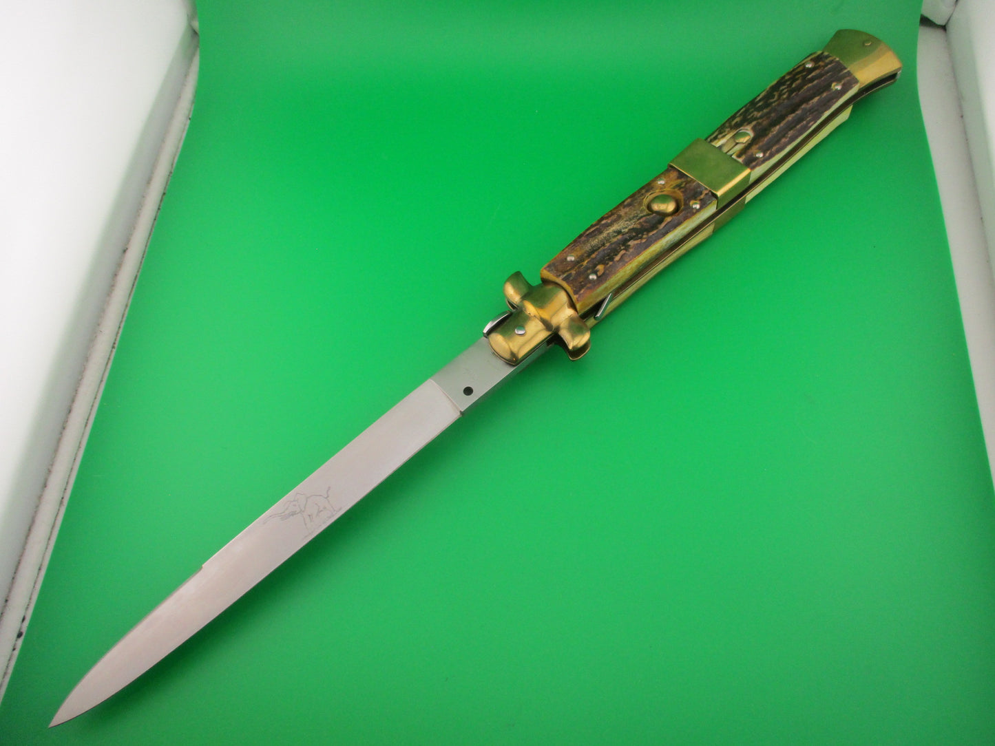 Rostfrei Elephant 18 inch (45cm) Italian Stiletto Stag & Brass automatic knife