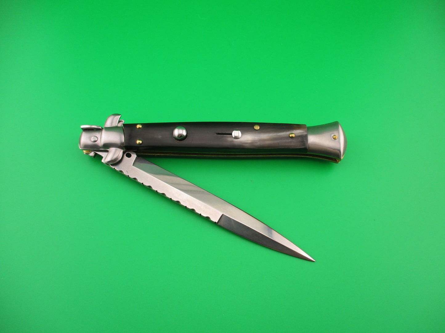 FRANK B ITALY 28cm Italian Stiletto Swivel bolster bayonet automatic knife w File work
