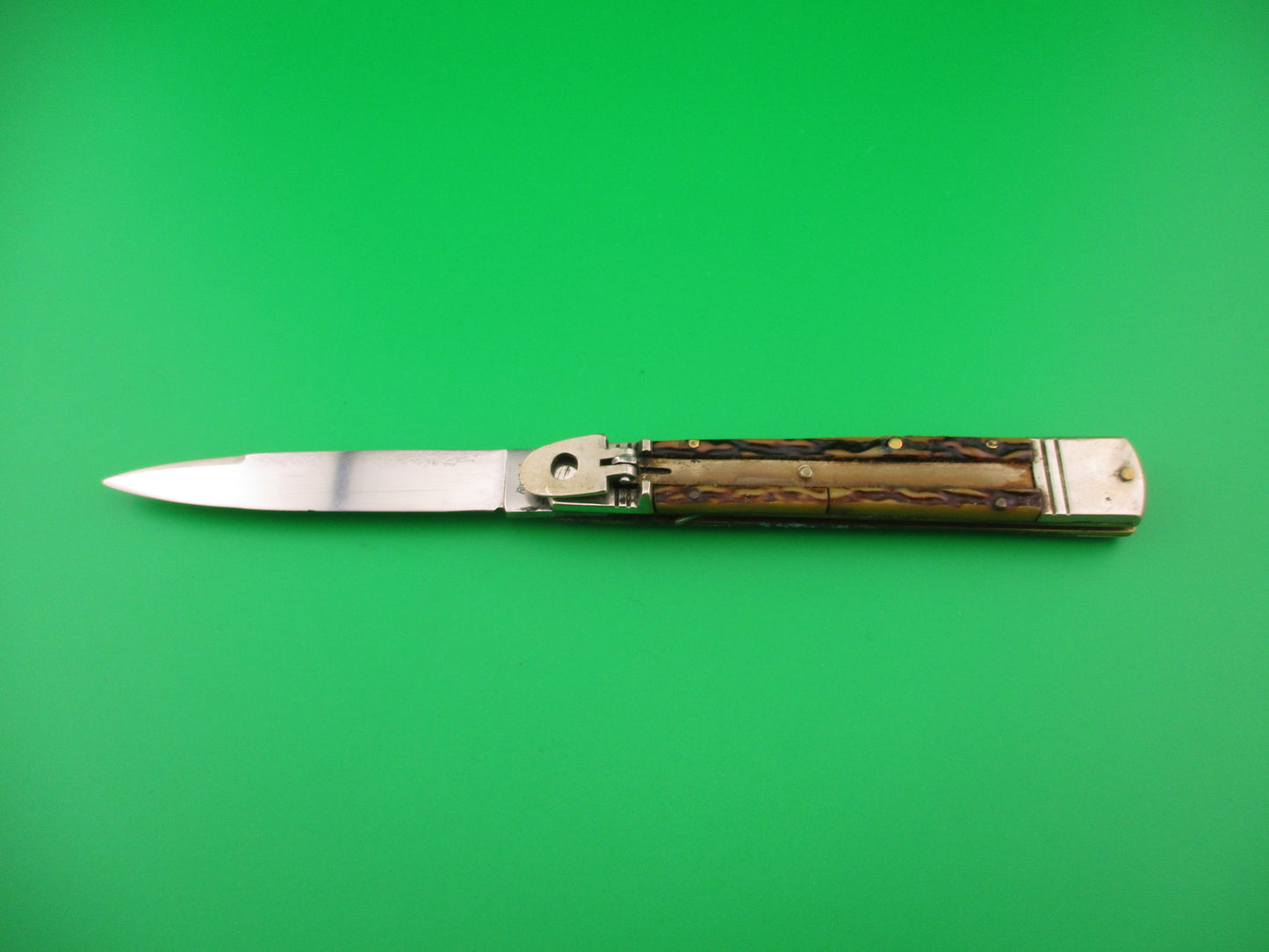 Rostfrei IMPORT 20cm Italian Lever Faux Stag vintage 1970s slimline automatic knife
