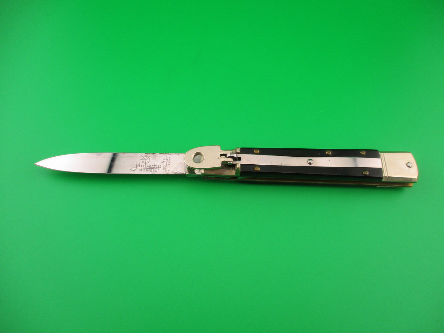 HUBERTUS SOLINGEN ROSTFREI 11cm West Germany Slimline Lever Ebony automatic knife