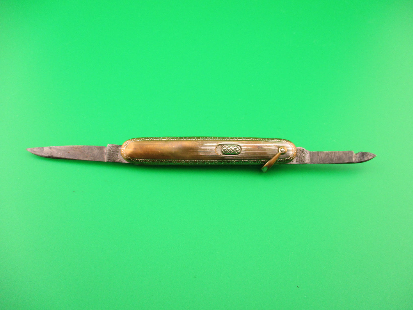 Flylock Small Silver double switchblade vintage knife w/shackle & file blade