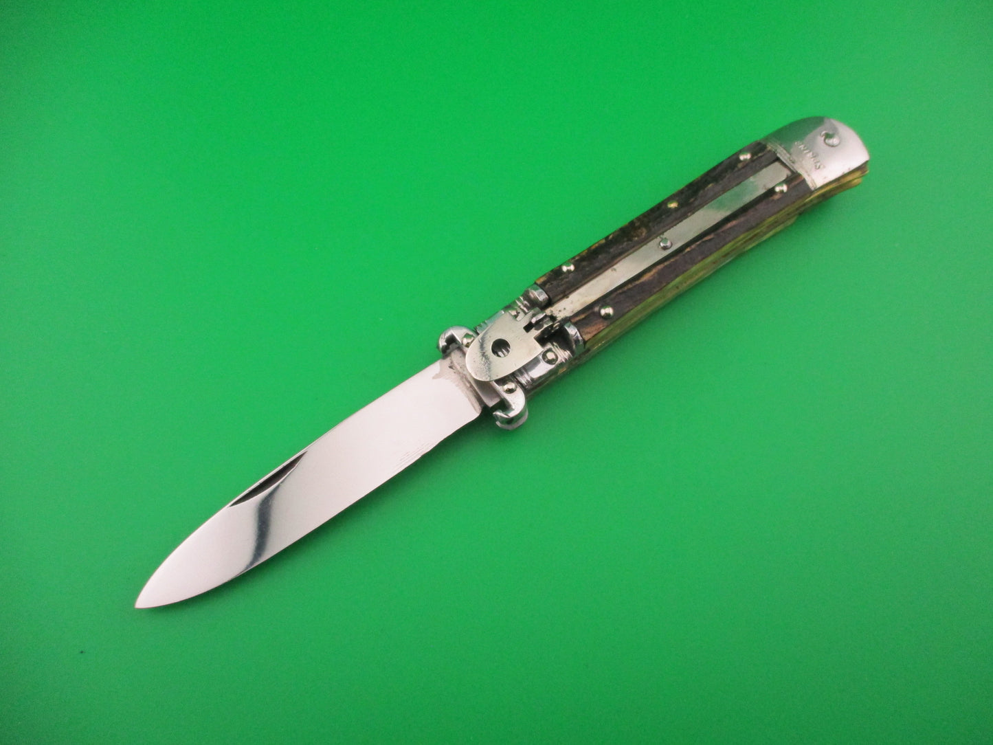 H.W. BOKER SOLINGEN-O. 20cm German Shell Puller Lever Stag vintage automatic knife