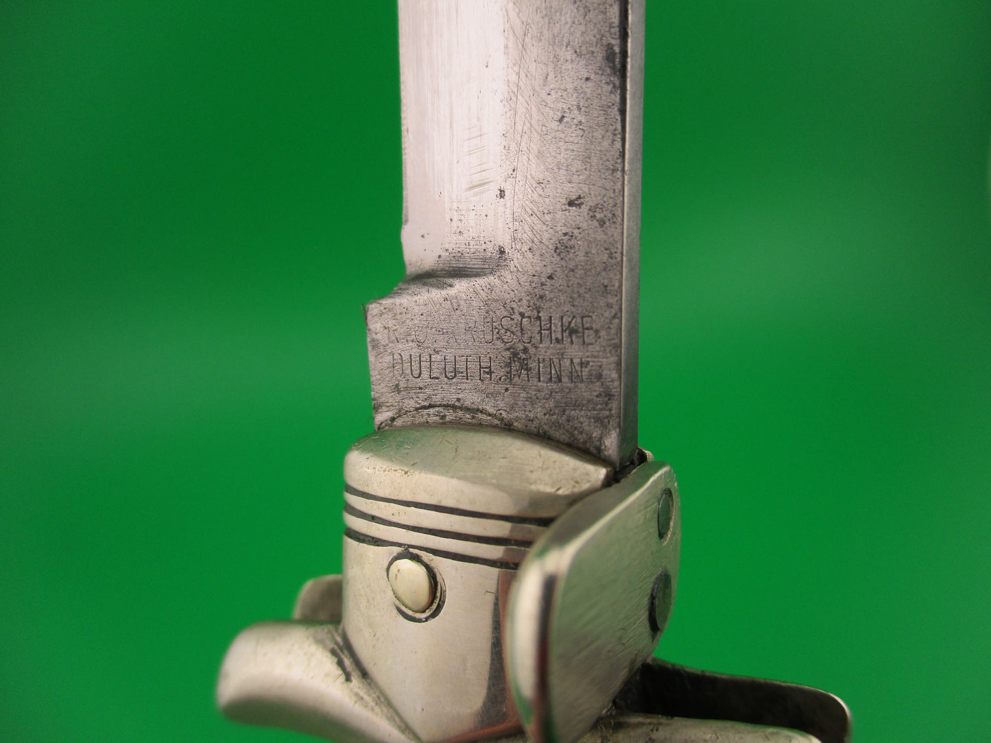 RC KRUSCHKE DULUTH MINN 23cm German Lift Tab Stag Antique automatic knife
