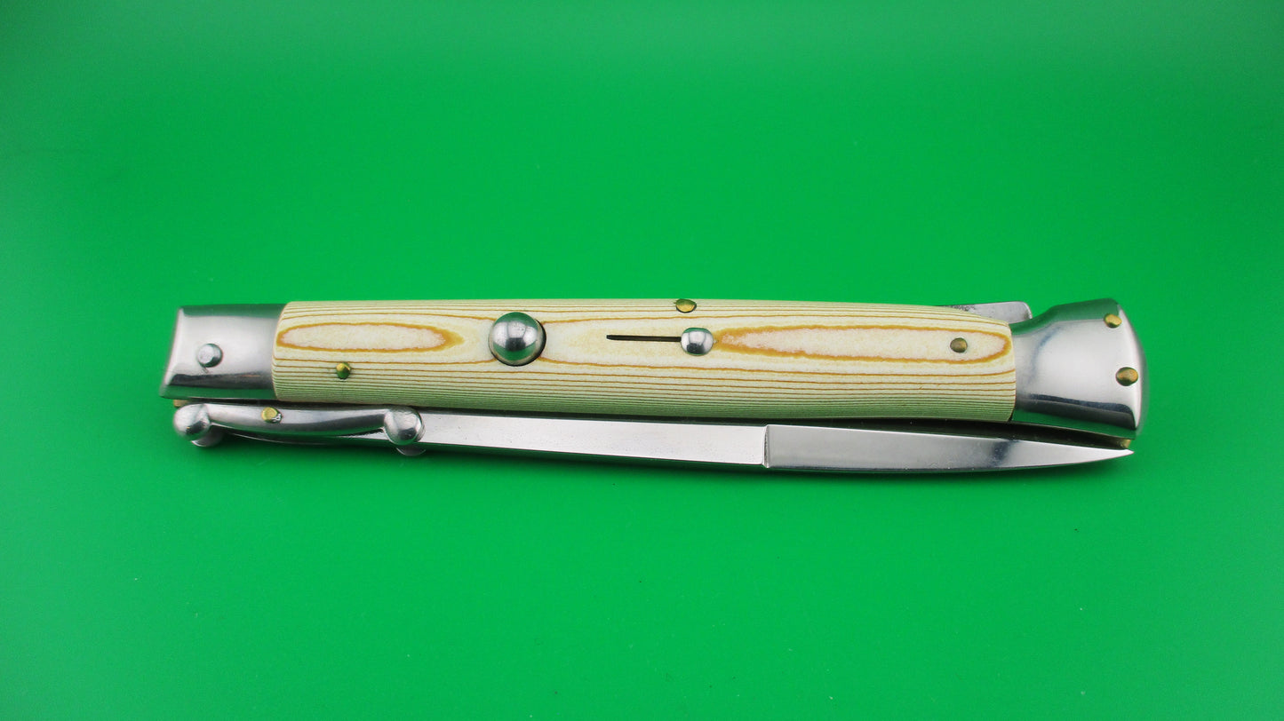 440 B STAINLESS Frank B 28cm Italian 11 inch Swing Guard Woodgrain Micarta switchblade knife