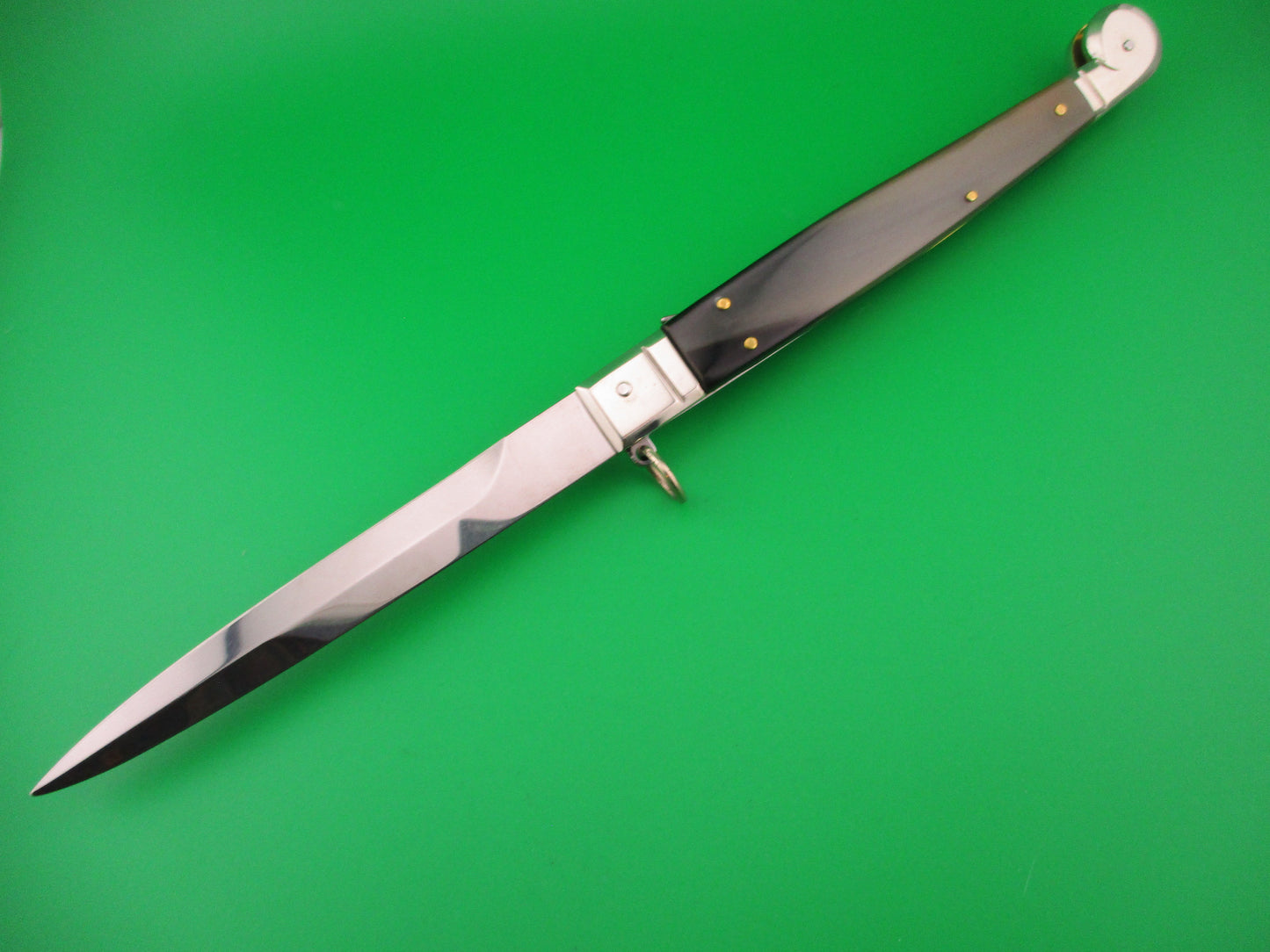 AGA CAMPOLIN 30cm Sicilian Ring Pull Italian Green & black horn automatic knife