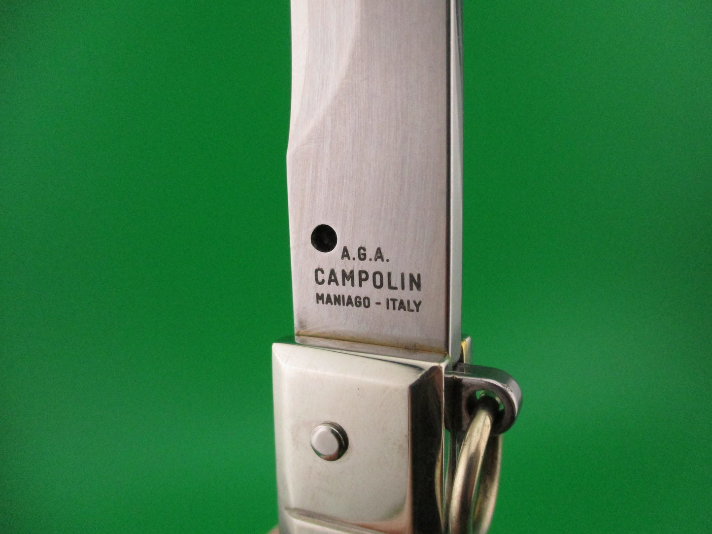 AGA CAMPOLIN 30cm Sicilian Ring Pull Italian Green & black horn automatic knife