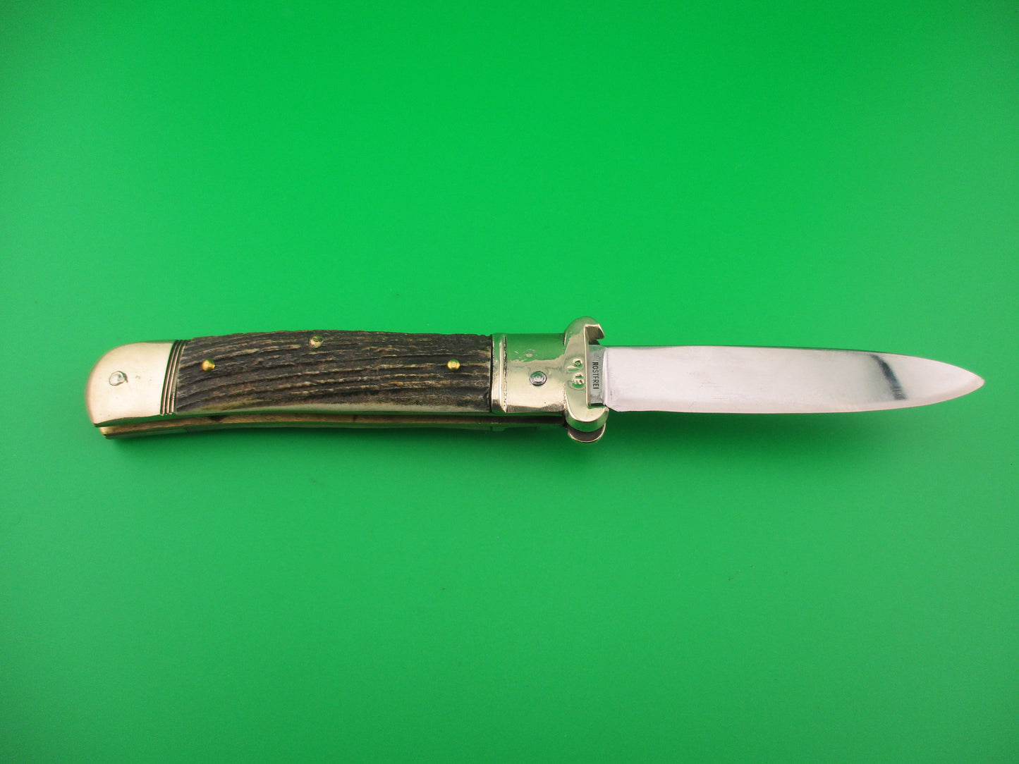 H.W. BOKER SOLINGEN-O. 20cm German Shell Puller Lever Stag vintage automatic knife
