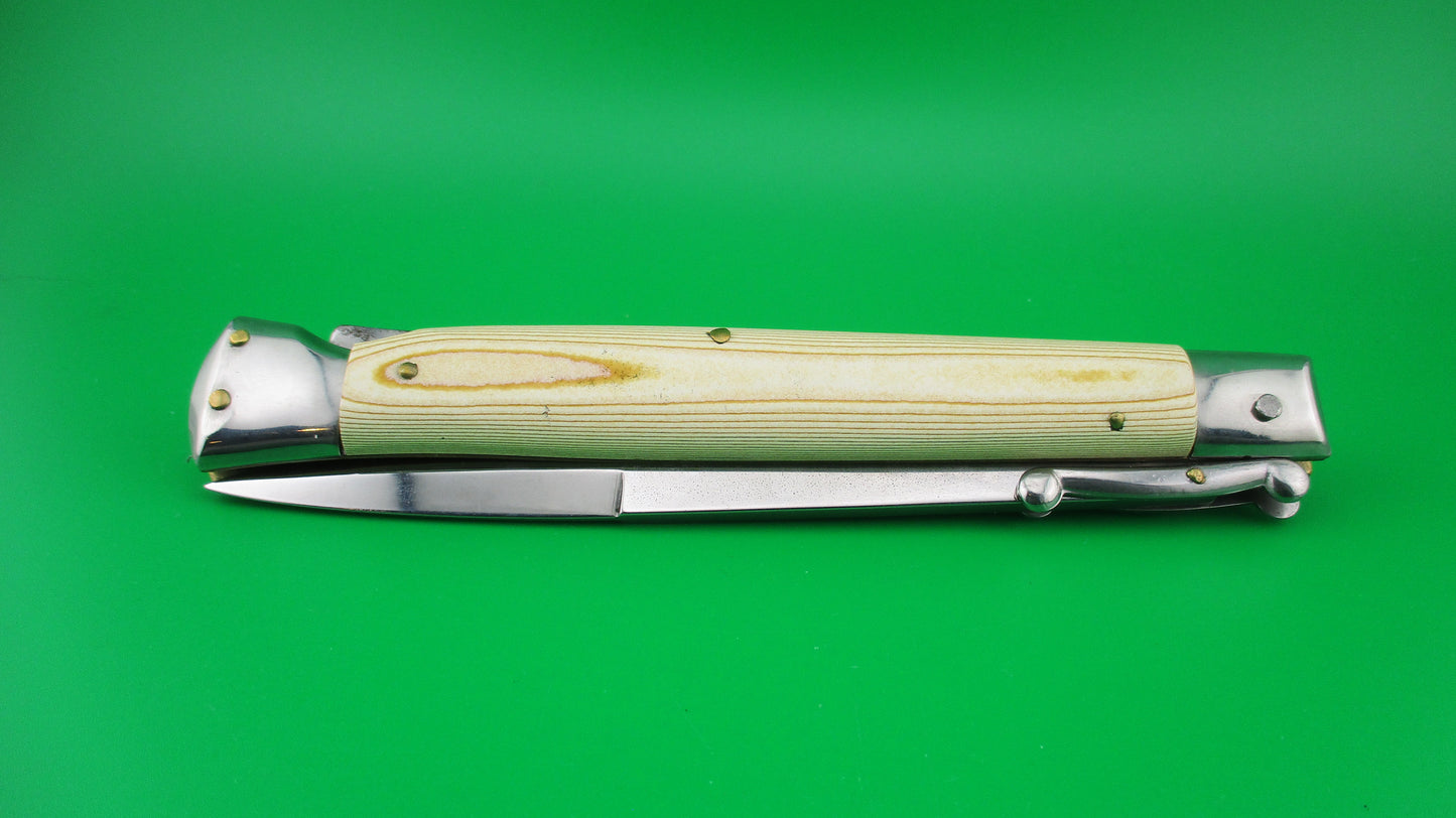 440 B STAINLESS Frank B 28cm Italian 11 inch Swing Guard Woodgrain Micarta switchblade knife