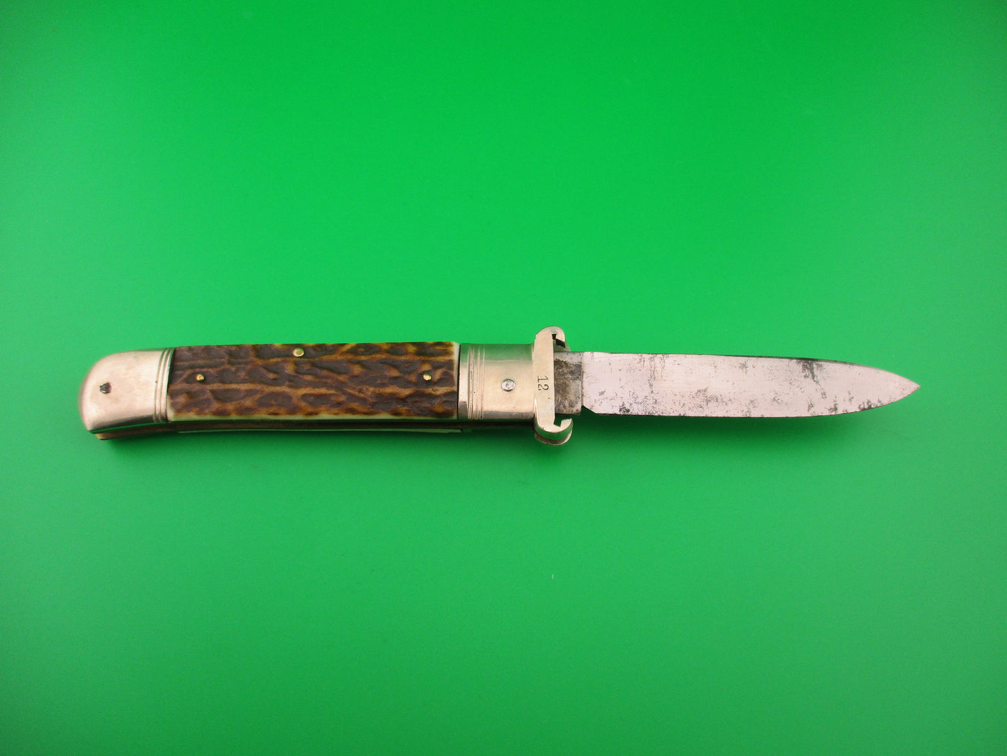 C&R LINDER WEYER SOLINGEN 11cm German Shell Puller Lever Stag automatic knife