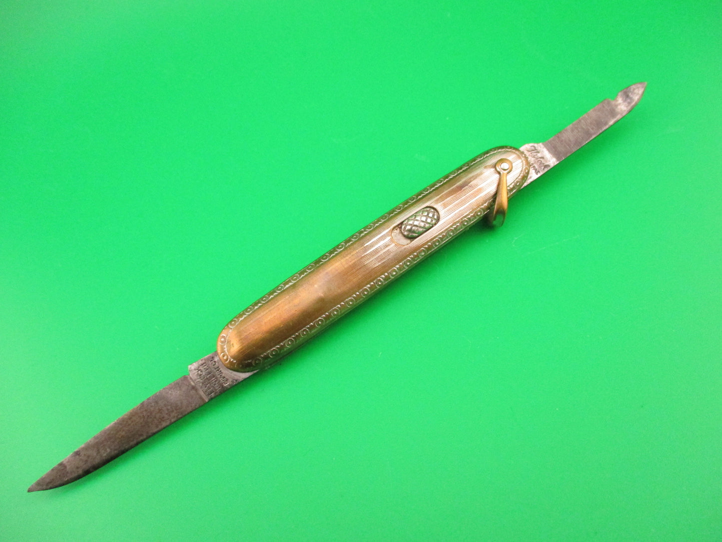 Flylock Small Silver double switchblade vintage knife w/shackle & file blade