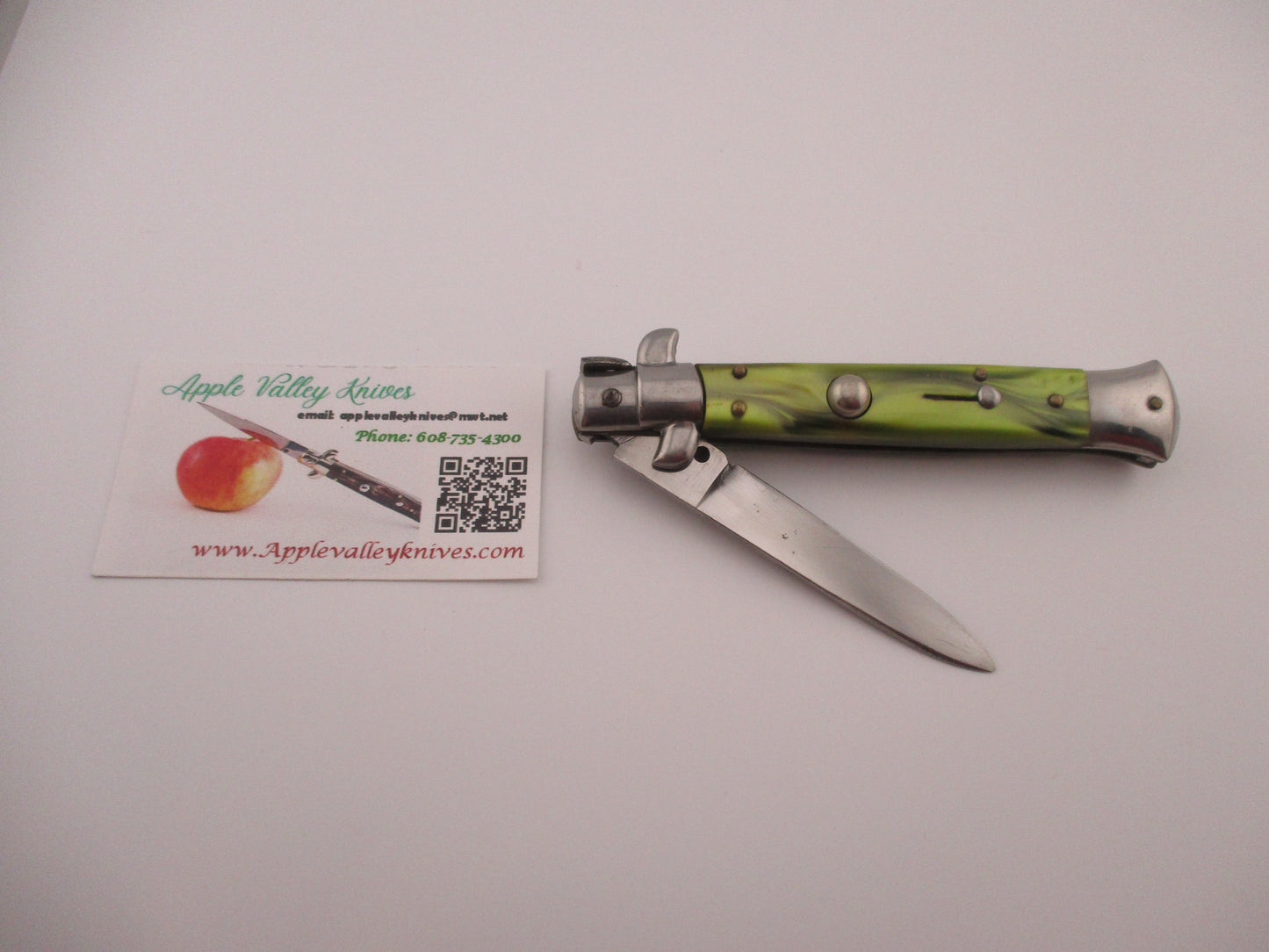 ERN (crown & scimitar) Rostfrei 21cm Italian Swivel bolster Green pearlex automatic knife