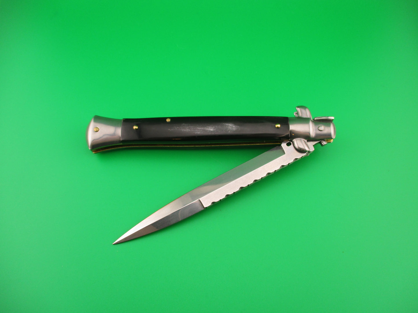 FRANK B ITALY 28cm Italian Stiletto Swivel bolster bayonet automatic knife w File work