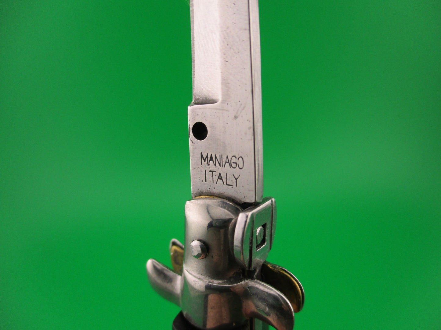 MANIAGO ITALY 12cm Italian Swivel bolster Bayonet Dark horn automatic knife