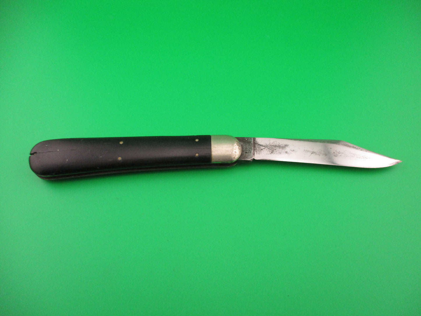 Press Button Knife Co #1000 INVINCIBLE antique Rare EBONY handled switchblade knife