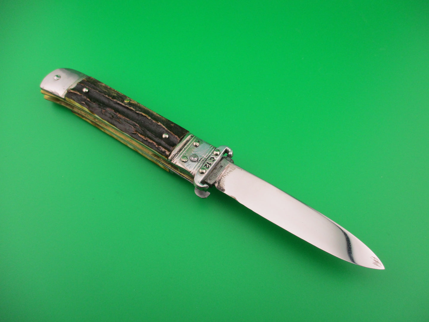 H.W. BOKER SOLINGEN-O. 20cm German Shell Puller Lever Stag vintage automatic knife