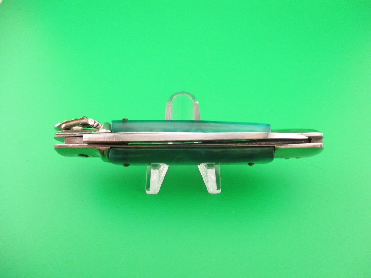 INOX 20cm Italian Lever Customized Green Pearl File work automatic knife 9mm Luger