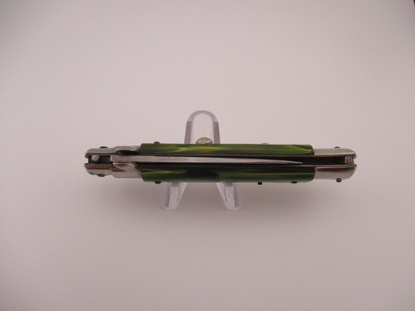 ERN (crown & scimitar) Rostfrei 21cm Italian Swivel bolster Green pearlex automatic knife