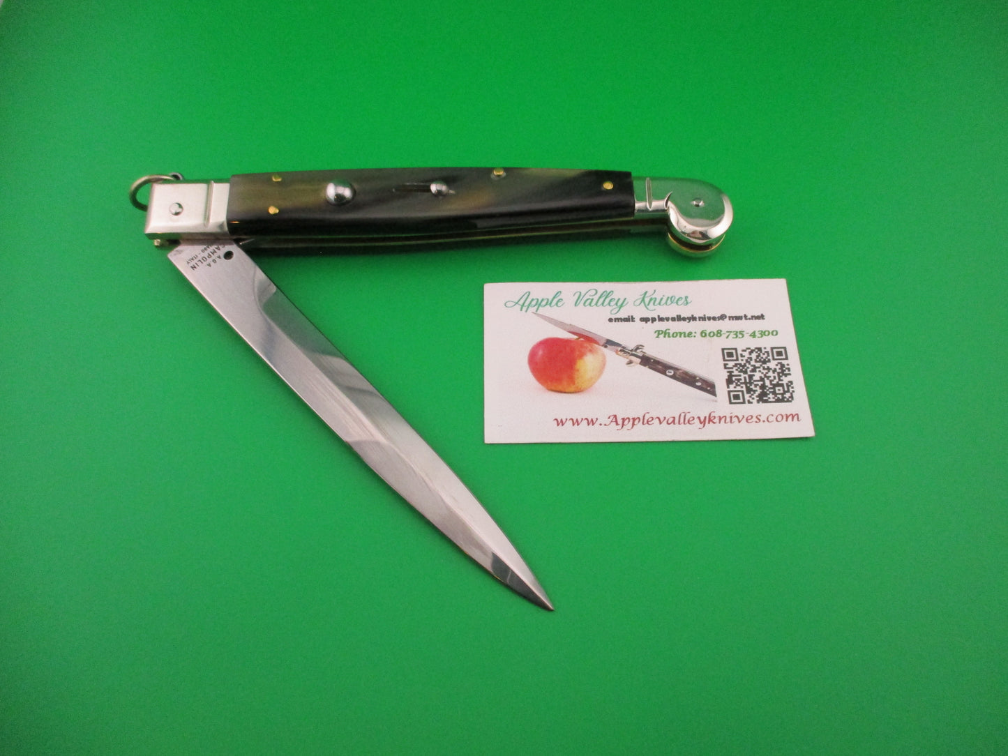AGA CAMPOLIN 30cm Sicilian Ring Pull Italian Green & black horn automatic knife