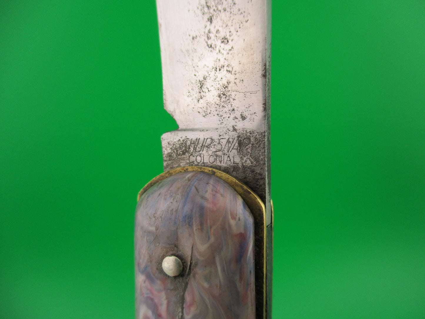 COLONIAL SHUR-SNAP Fatjack Blue Pink swirl vintage 1950s switchblade knife